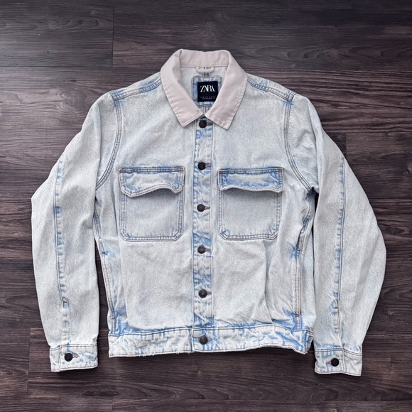 Zara Other - Zara Light Blue Denim Jacket with Cream Collar
